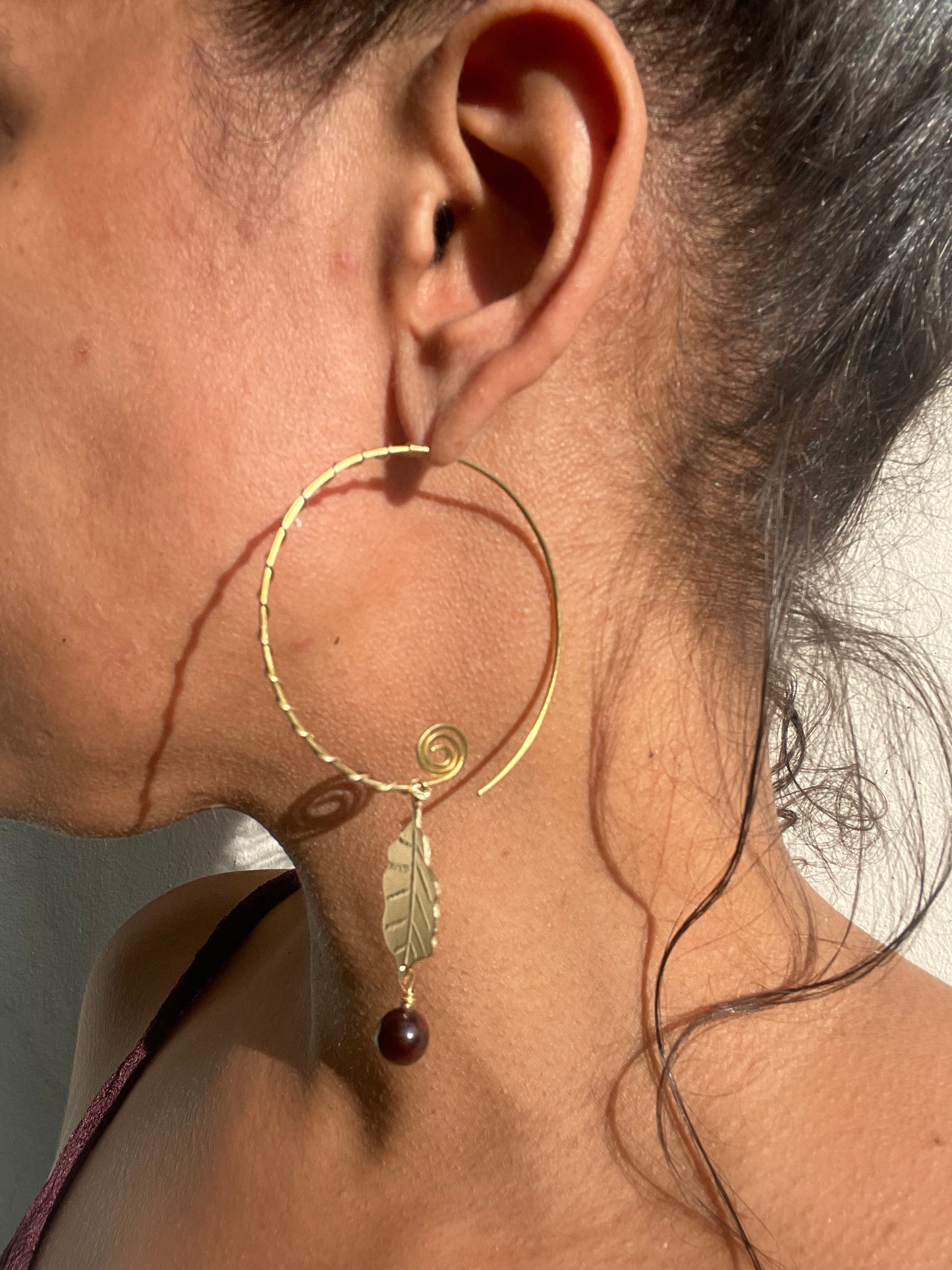 Hoops hoja de café, brass hoops