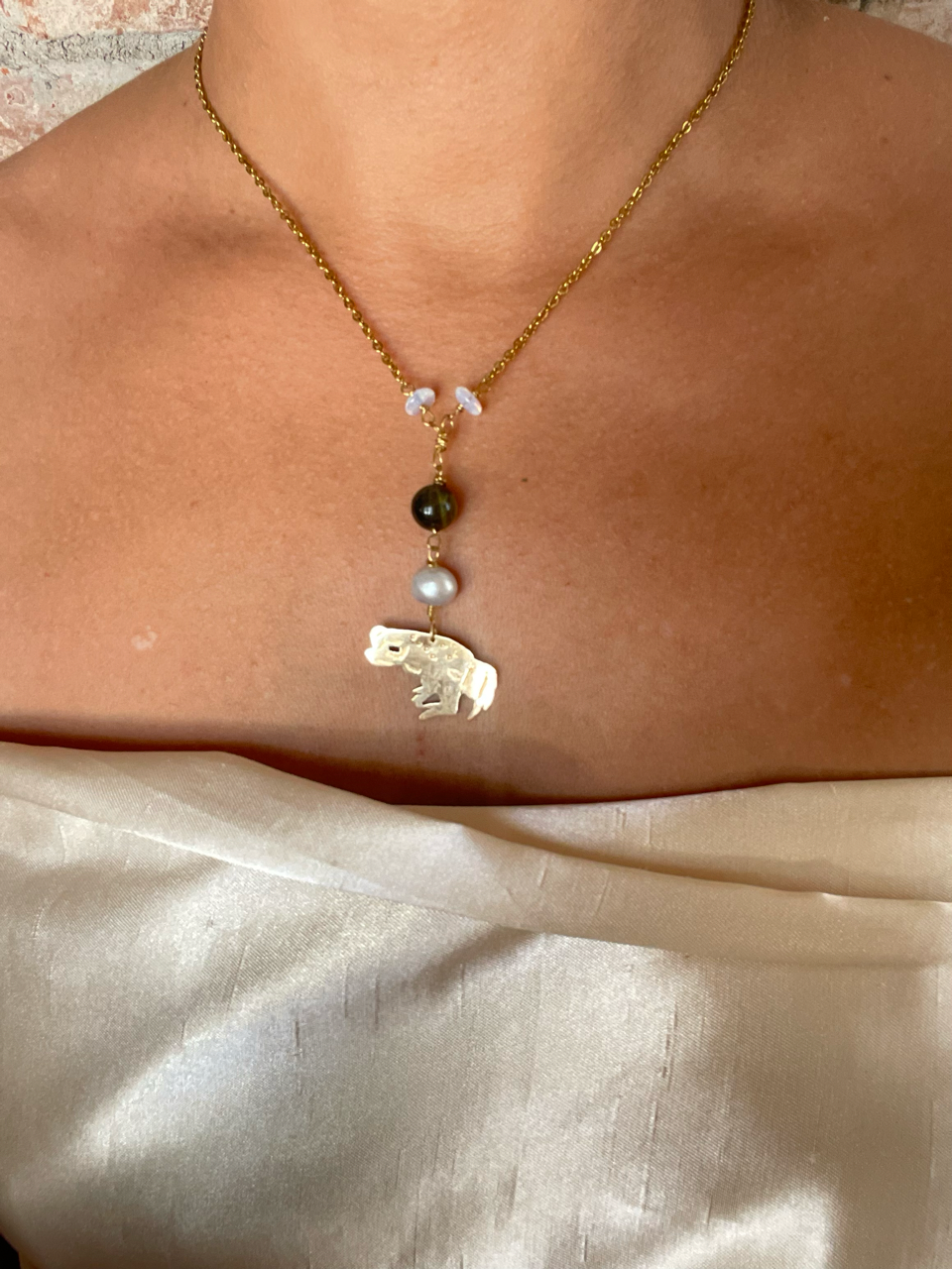 Cadena Coquí Dorado con Piedras Semipreciosas