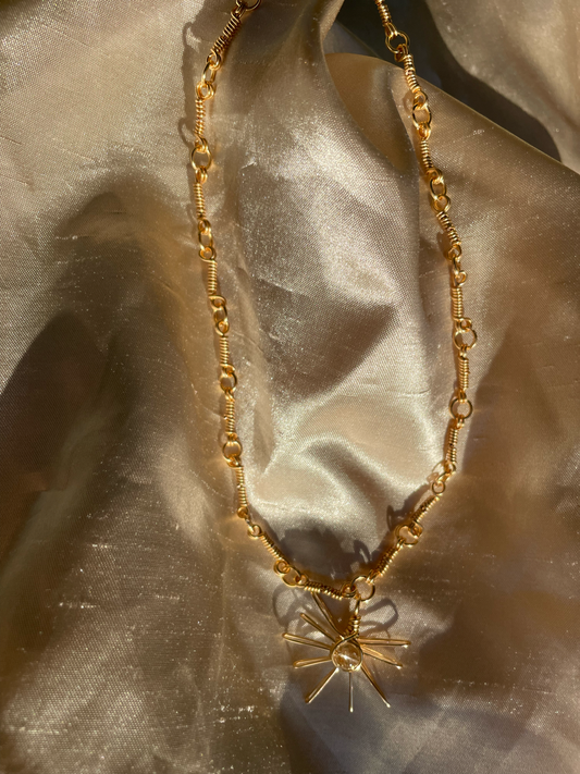 Collar sol de Cuarzo y Alambre AAA